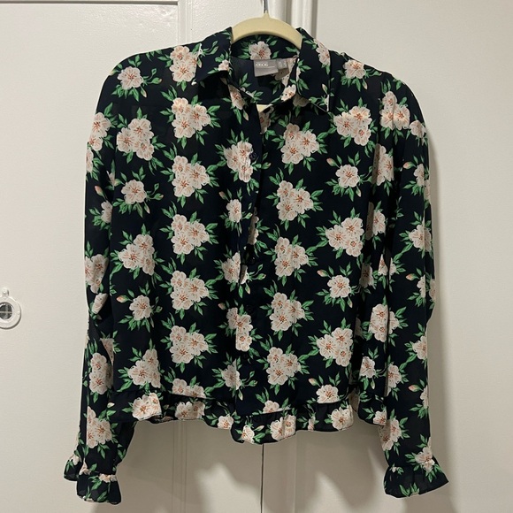 Floral Print Women's Top asos size 4, women’s small black green pink long sleeve - Picture 6 of 6